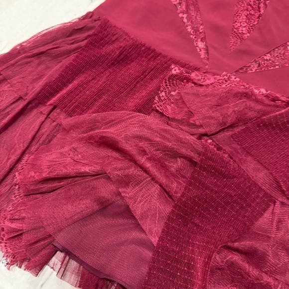 FREE PEOPLE “Dove Dress” Partial sheer Lace Drop waist tiered Skirt Size 10 GUC - Picture 8 of 16